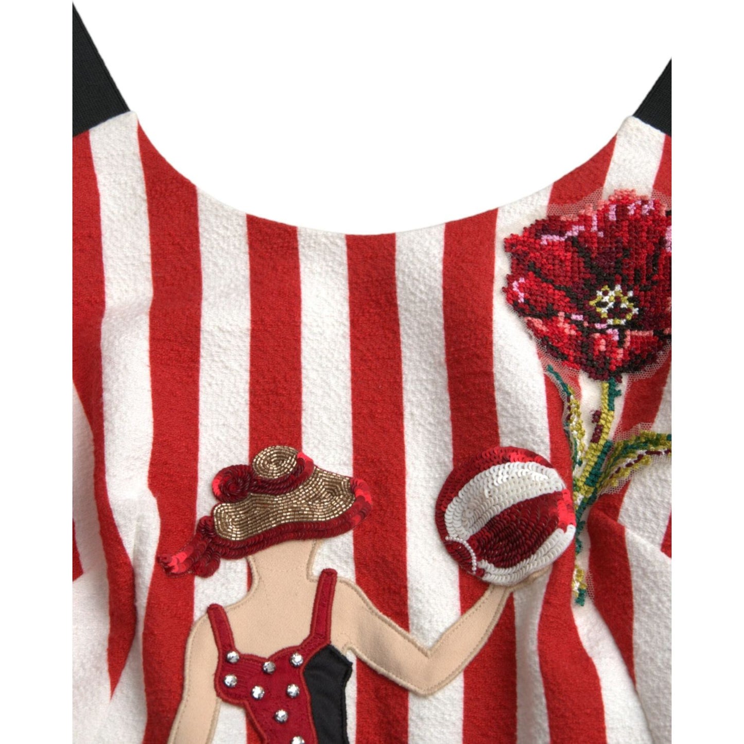 Dolce & Gabbana Red White Floral Sleeveless Sheath Midi Dress DR281181-36