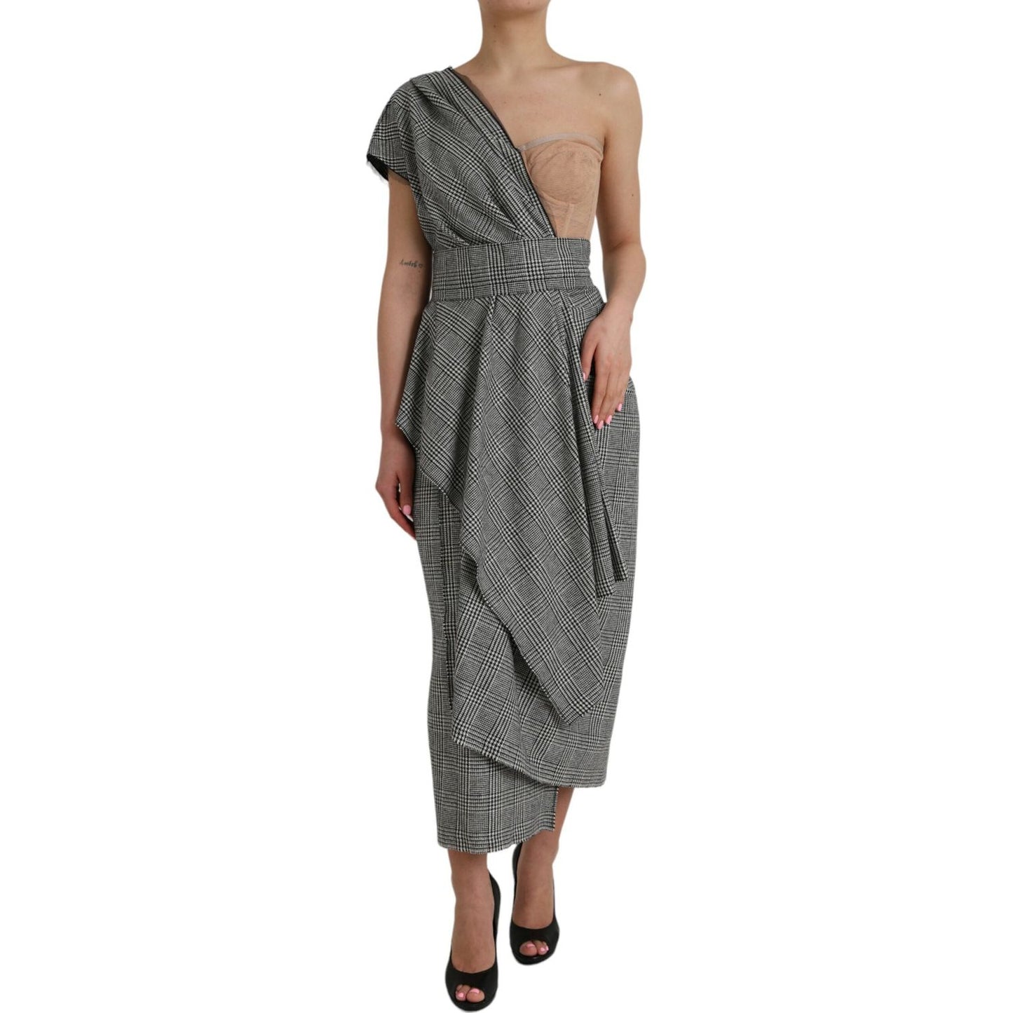 Dolce & Gabbana Gray Beige Layered One Shoulder Maxi Dress Dolce & Gabbana Dim Gray