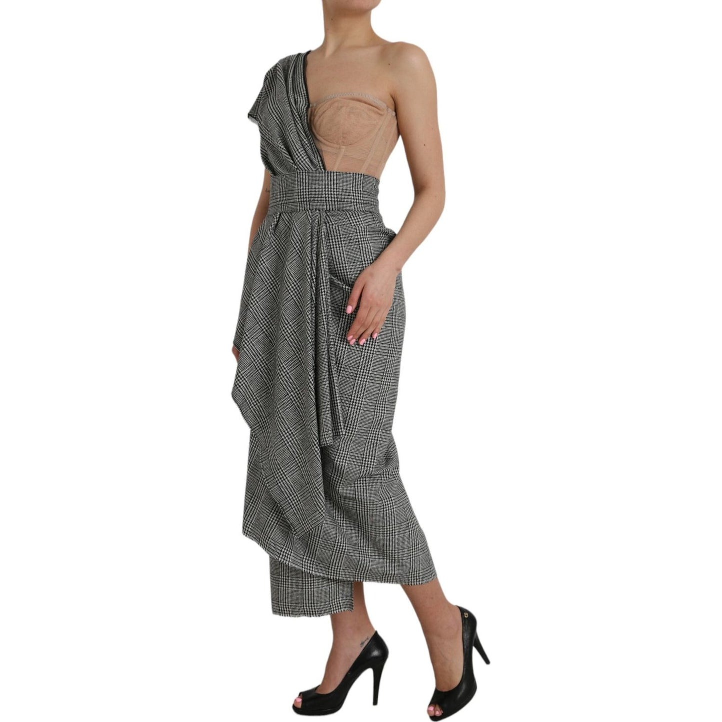 Dolce & Gabbana Gray Beige Layered One Shoulder Maxi Dress Dolce & Gabbana Dim Gray