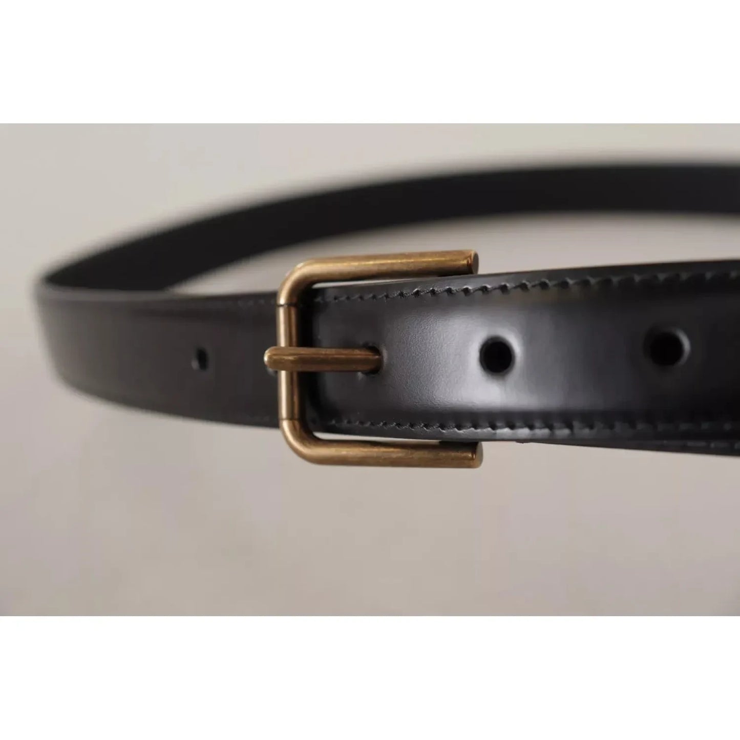 Dolce & Gabbana Black Classic Calf Leather Vintage Metal Buckle Belt Dolce & Gabbana Gray