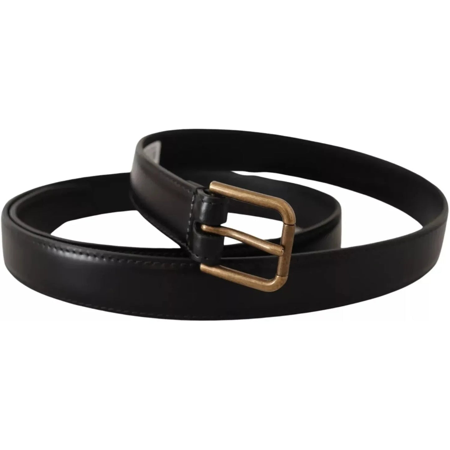 Dolce & Gabbana Black Classic Calf Leather Vintage Metal Buckle Belt Dolce & Gabbana Black