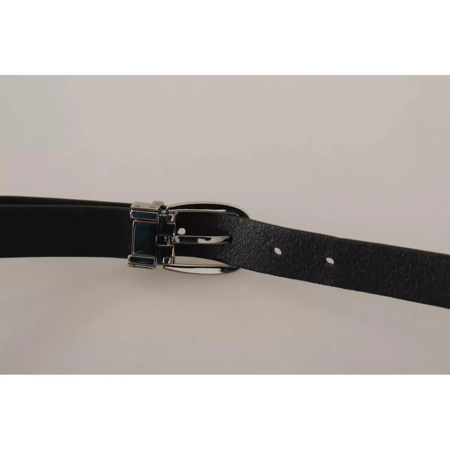 Dolce & Gabbana Black Classic Leather Silver Tone Metal Buckle Belt Dolce & Gabbana Dark Gray