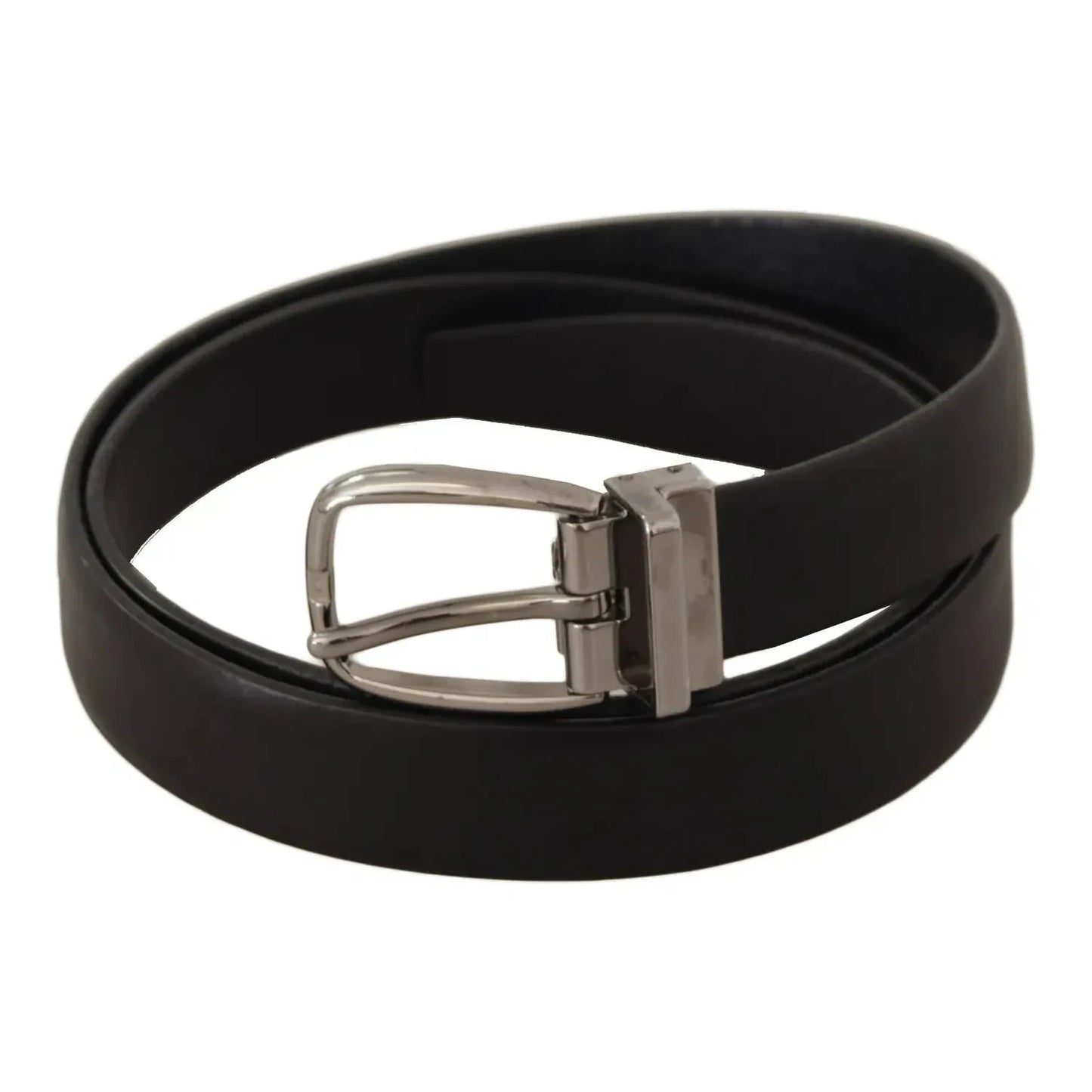 Dolce & Gabbana Black Classic Leather Silver Tone Metal Buckle Belt Dolce & Gabbana Black