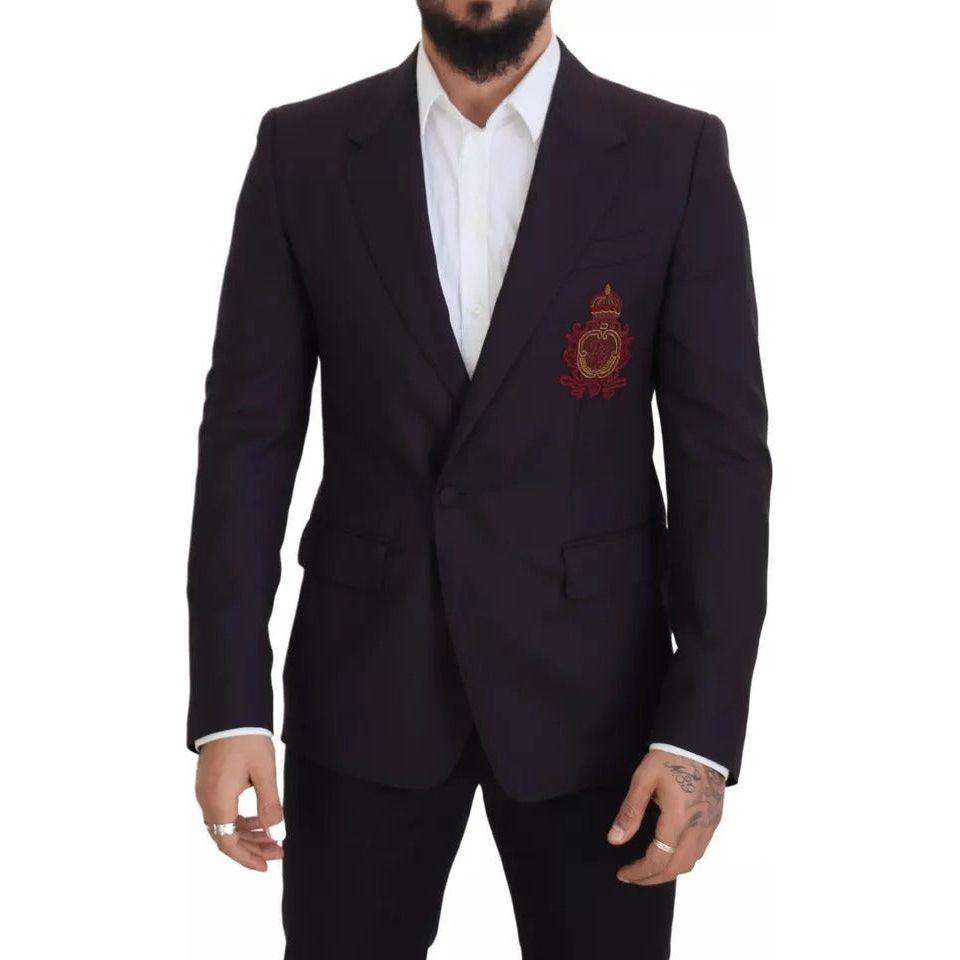 Dolce & Gabbana Purple Logo Single Breasted Wool Blazer Dolce & Gabbana Black