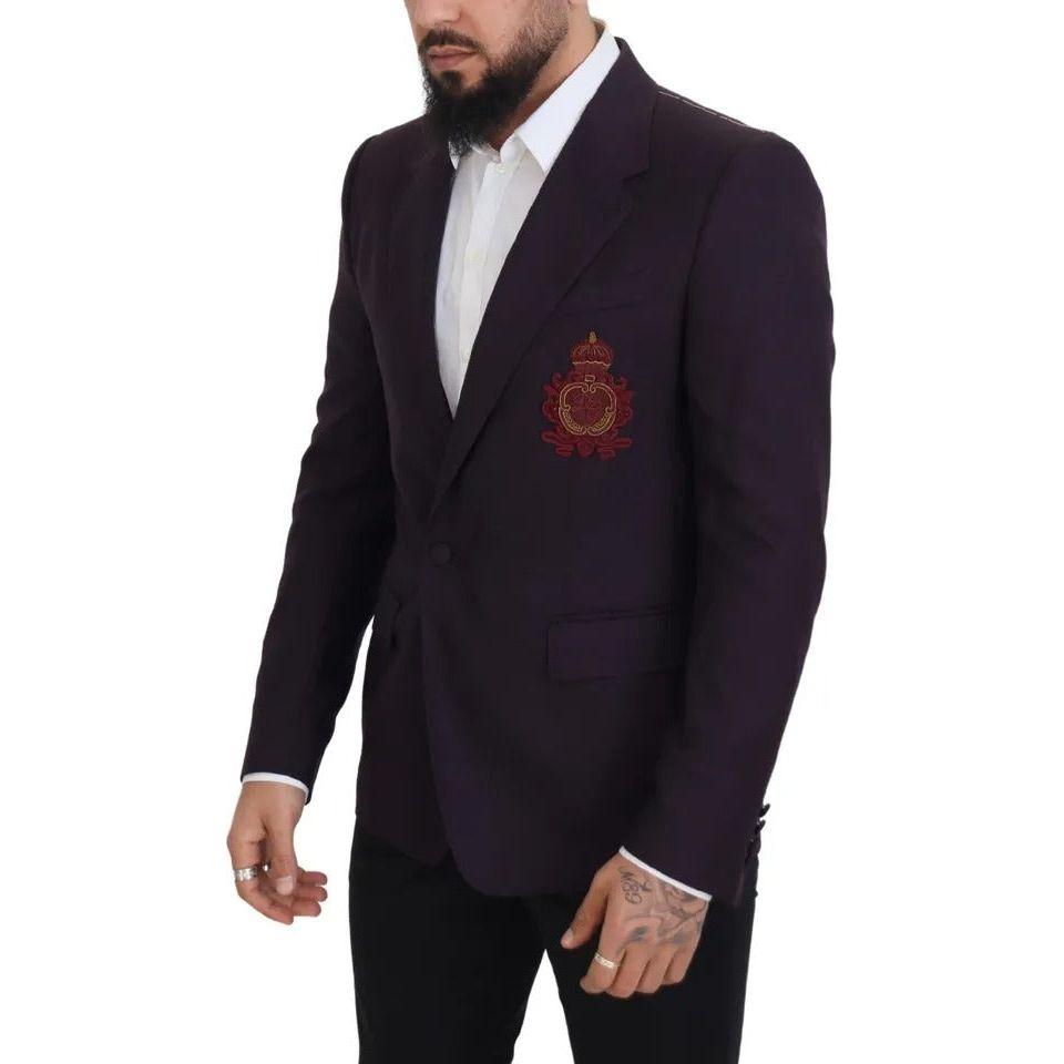 Dolce & Gabbana Purple Logo Single Breasted Wool Blazer Dolce & Gabbana Black