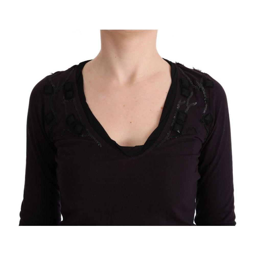Costume National Elegant Purple V-Neck Blouse Tee Costume National Tan