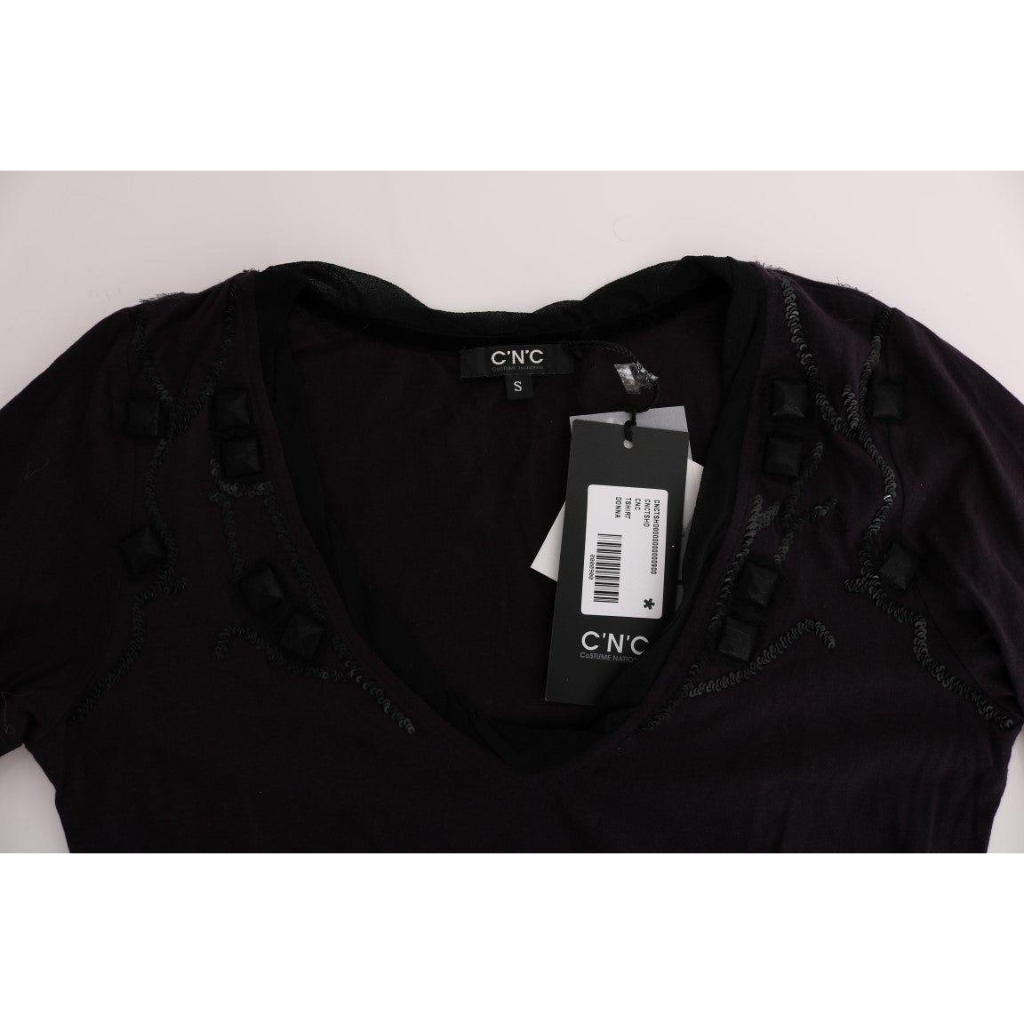 Costume National Elegant Purple V-Neck Blouse Tee Costume National Light Gray
