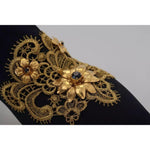 Dolce & Gabbana Black Gold Embroidery Slip On Boots Shoes LA10097-38.5