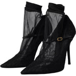 Dolce & Gabbana Black Tulle Stretch Boots Pumps Shoes LA10827-39