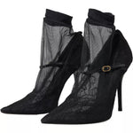 Dolce & Gabbana Black Tulle Stretch Boots Pumps Shoes LA10827-39