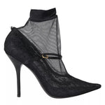 Dolce & Gabbana Black Tulle Stretch Boots Pumps Shoes LA10827-39