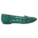 Dolce & Gabbana Green Taormina Lace Slip On Flats Shoes Dolce & Gabbana Dark Slate Gray