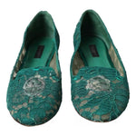 Dolce & Gabbana Green Taormina Lace Slip On Flats Shoes Dolce & Gabbana Dark Slate Gray