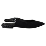 Dolce & Gabbana Black Flats Crystal Slingback Charmeuse Shoes LA8980-37