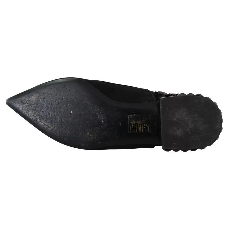 Dolce & Gabbana Black Flats Crystal Slingback Charmeuse Shoes LA8980-37