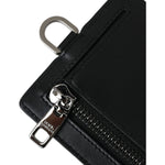 Dolce & Gabbana Black Calf Leather Lanyard Logo Card Holder Men Wallet BAG1451