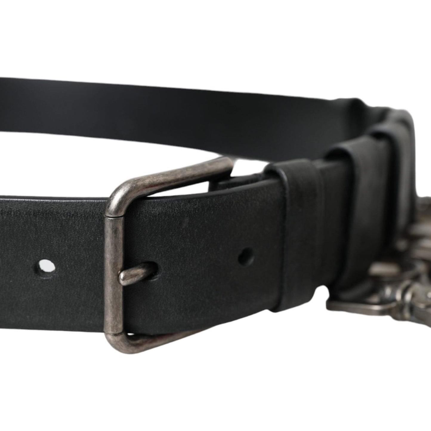 Dolce & Gabbana Black Calf Leather Silver Metal Buckle Belt Dolce & Gabbana Dark Slate Gray
