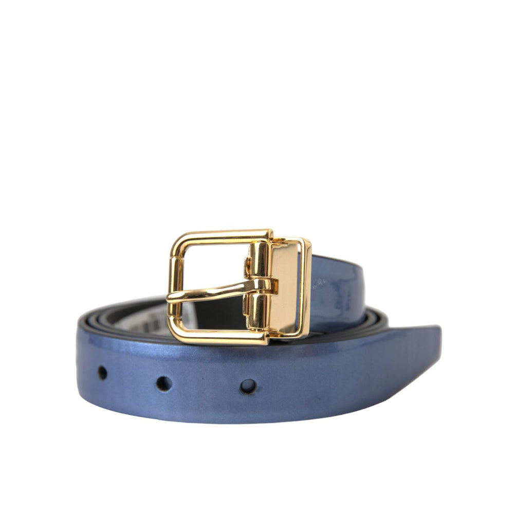 Dolce & Gabbana Metallic Blue Leather Gold Metal Buckle Belt BEL9228-90