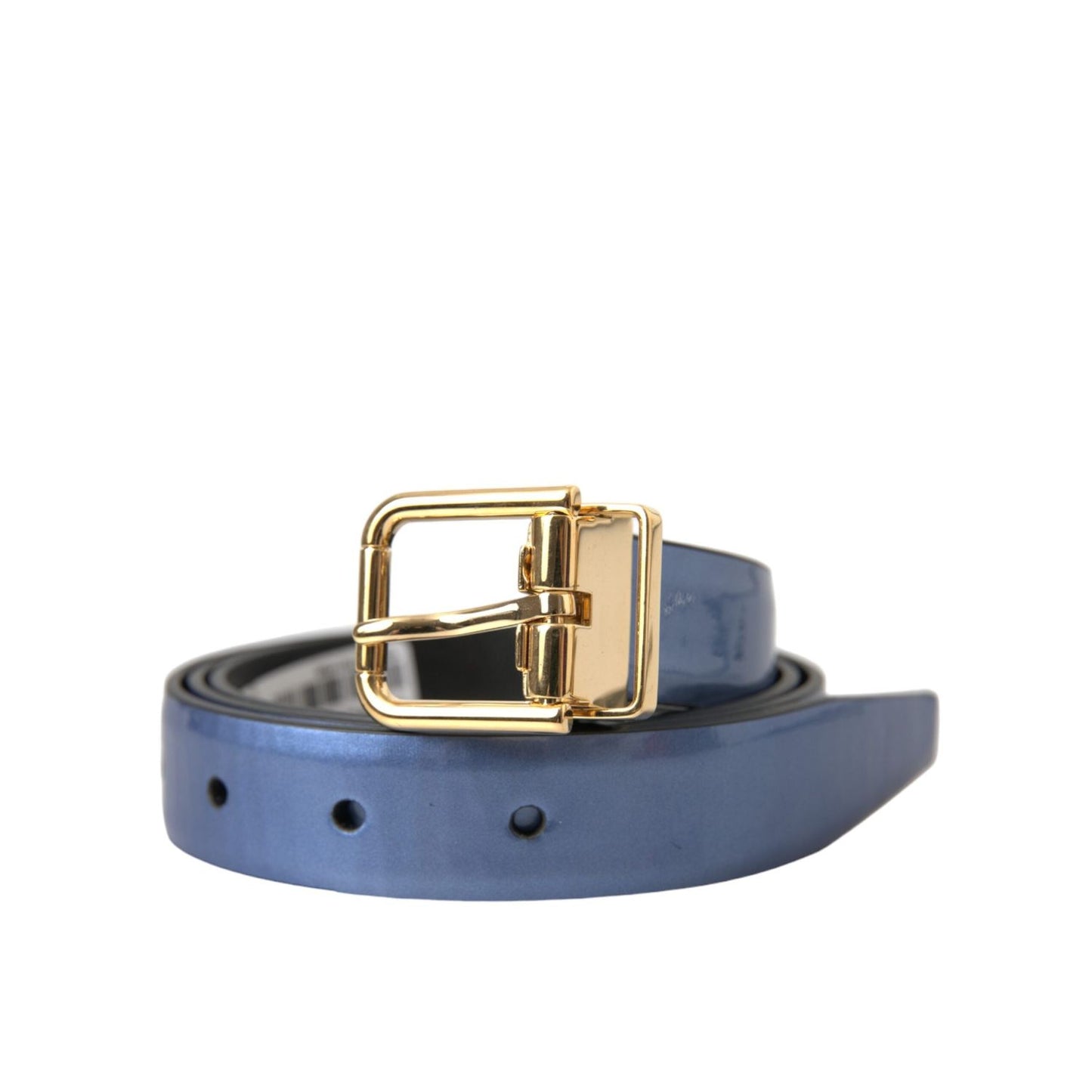 Dolce & Gabbana Metallic Blue Leather Gold Metal Buckle Belt BEL9228-90