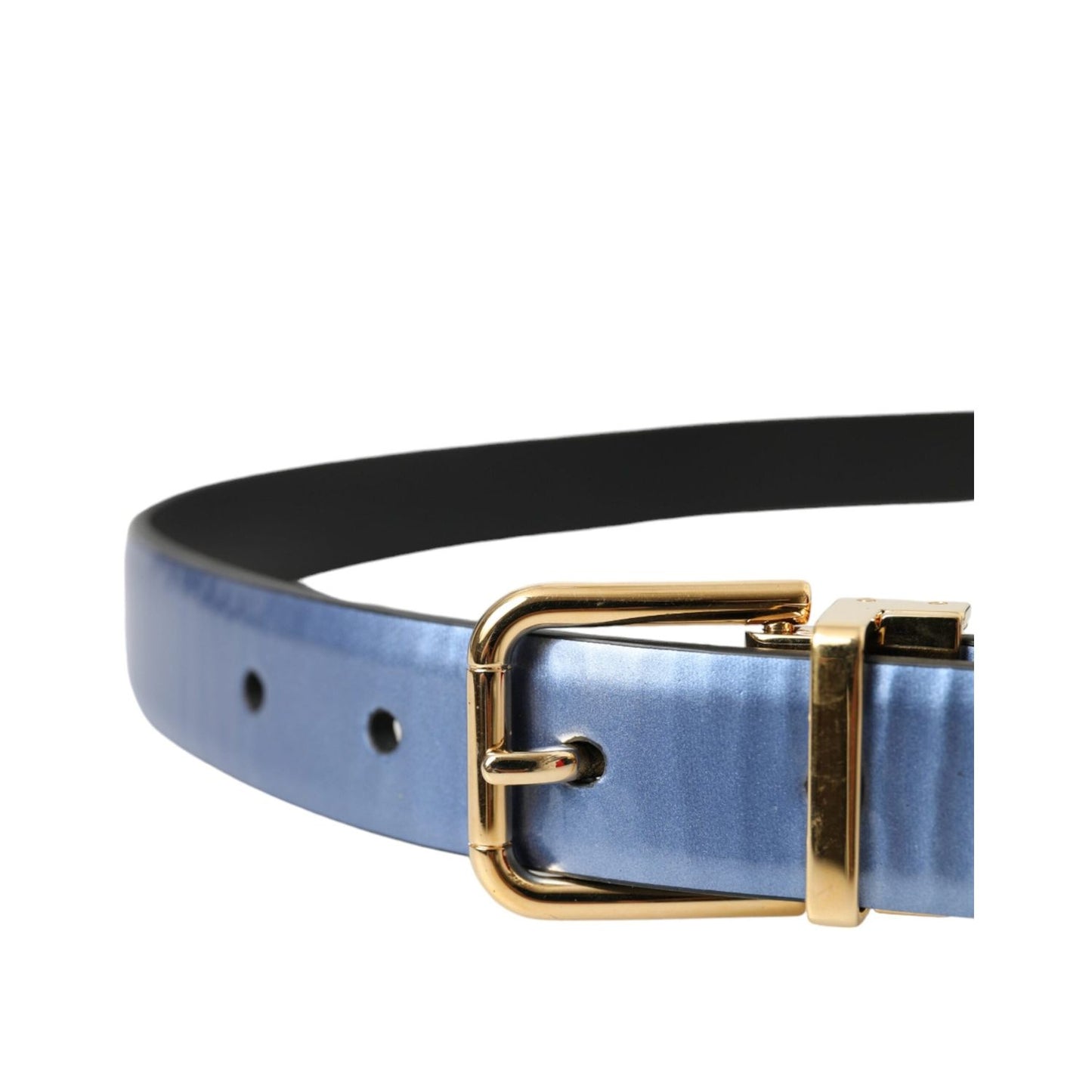 Dolce & Gabbana Metallic Blue Leather Gold Metal Buckle Belt BEL9228-90