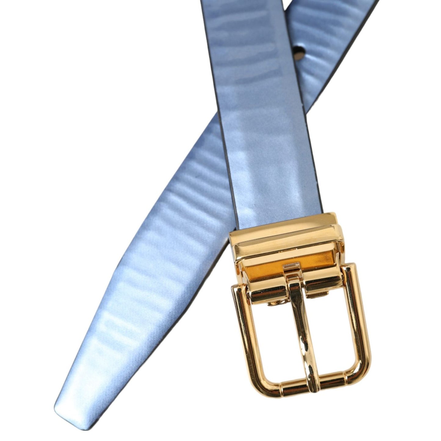 Dolce & Gabbana Metallic Blue Leather Gold Metal Buckle Belt BEL9228-90