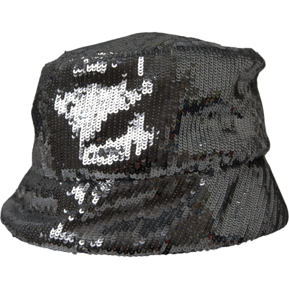 Dolce & Gabbana Silver Sequined Nylon Bucket Hat Men Dolce & Gabbana Dark Slate Gray
