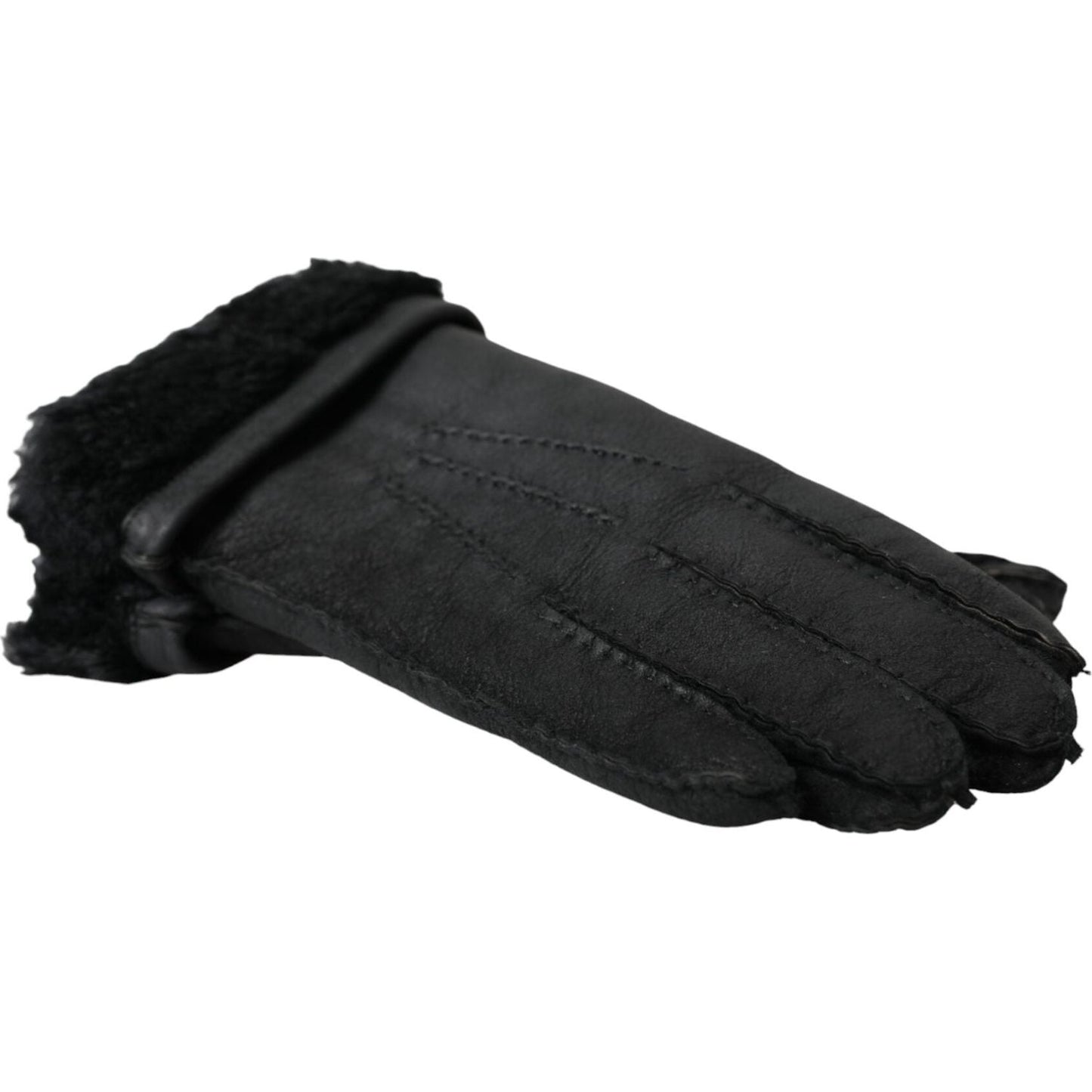 Dolce & Gabbana Black Leather Fur Short Hands Gloves Dolce & Gabbana Dark Slate Gray