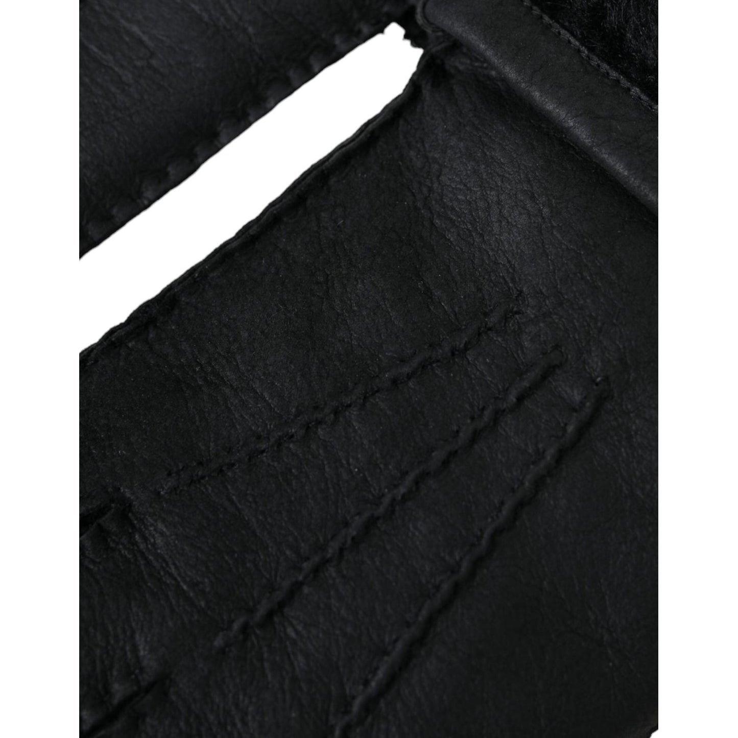 Dolce & Gabbana Black Leather Fur Short Hands Gloves Dolce & Gabbana Black