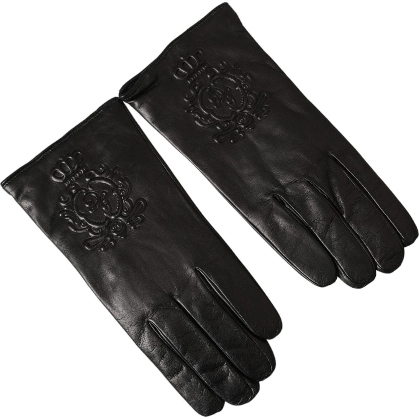 Dolce & Gabbana Black Leather Embossed Logo Short Hands Gloves Dolce & Gabbana Black