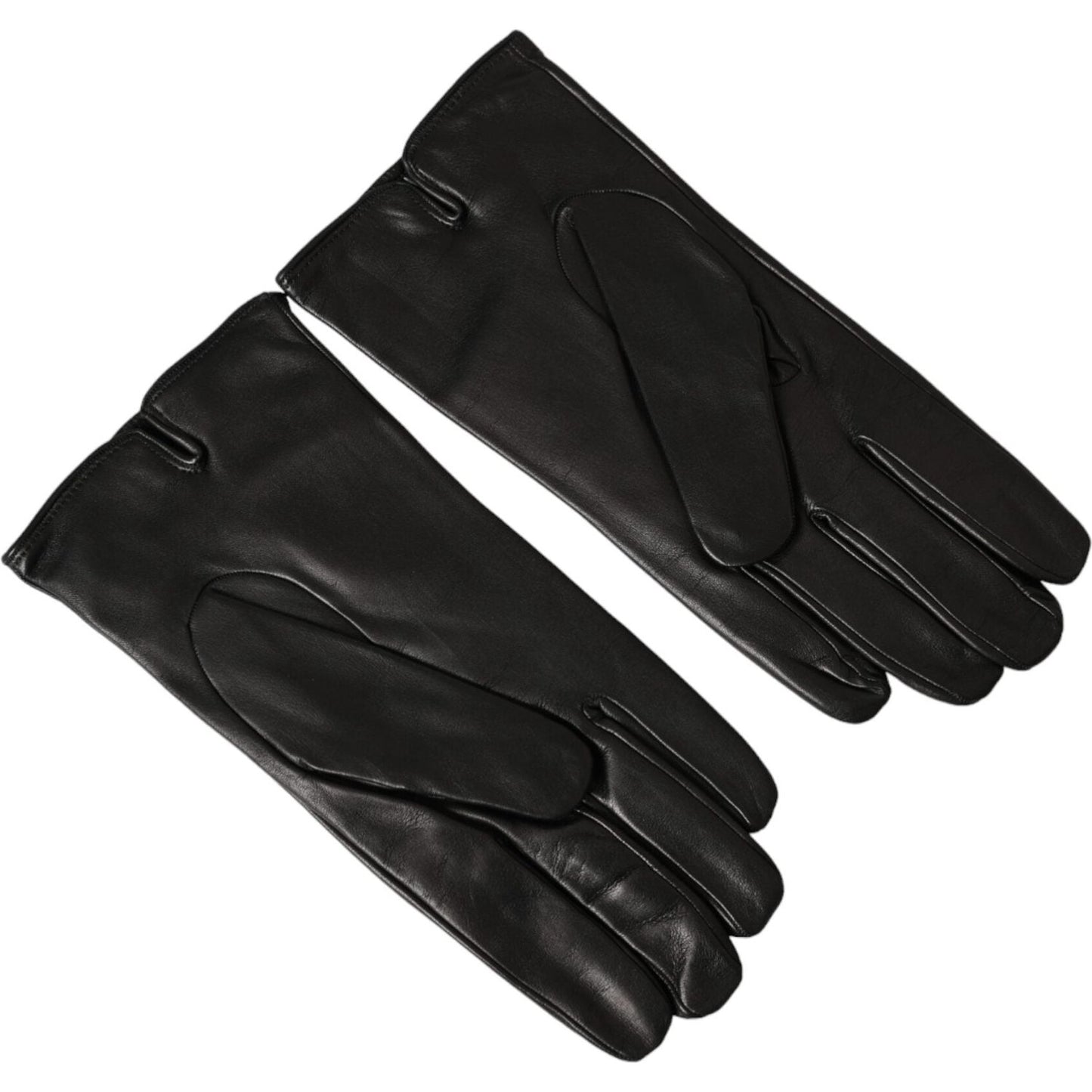 Dolce & Gabbana Black Leather Embossed Logo Short Hands Gloves Dolce & Gabbana Black