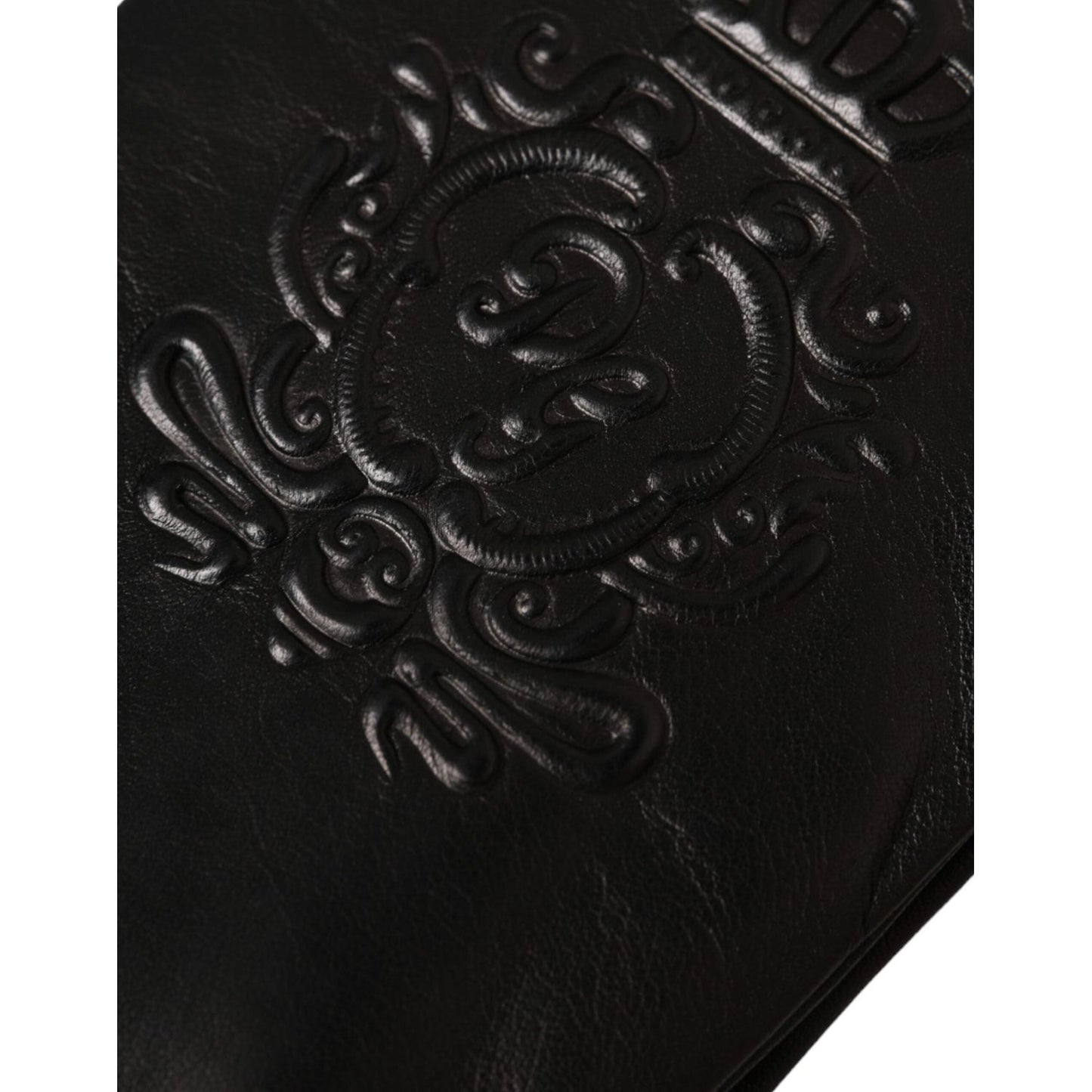 Dolce & Gabbana Black Leather Embossed Logo Short Hands Gloves Dolce & Gabbana Black
