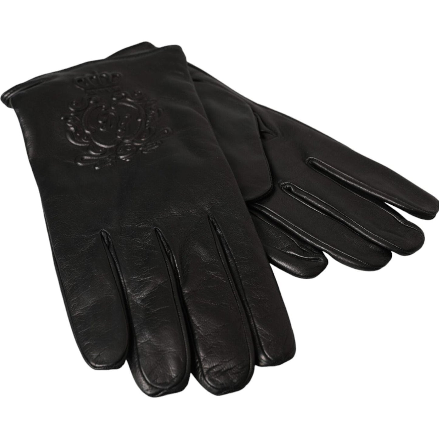 Dolce & Gabbana Black Leather Embossed Logo Short Hands Gloves Dolce & Gabbana Black