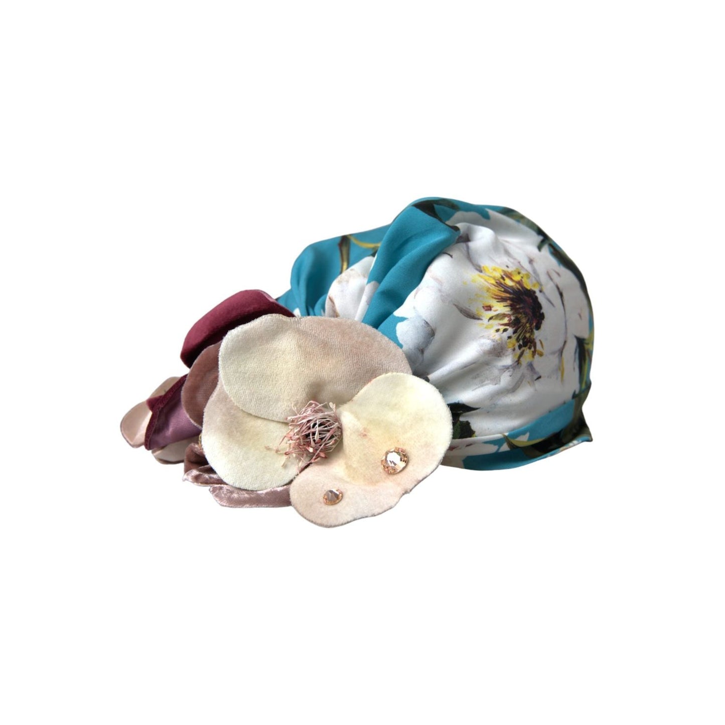 Dolce & Gabbana Blue Floral Motif Turban Head Hat Women HAT9527