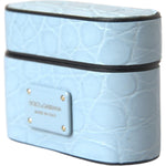 Dolce & Gabbana Light Blue Leather Metal Logo Plaque Airpods Case SMY101331