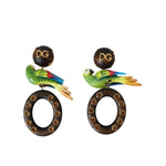 Dolce & Gabbana Multicolor Parrot Wood Brass Crystal Embellished Earrings SMY101251