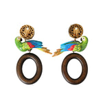 Dolce & Gabbana Multicolor Parrot Wood Brass Crystal Embellished Earrings SMY101251