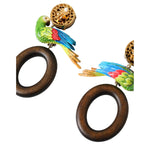 Dolce & Gabbana Multicolor Parrot Wood Brass Crystal Embellished Earrings SMY101251
