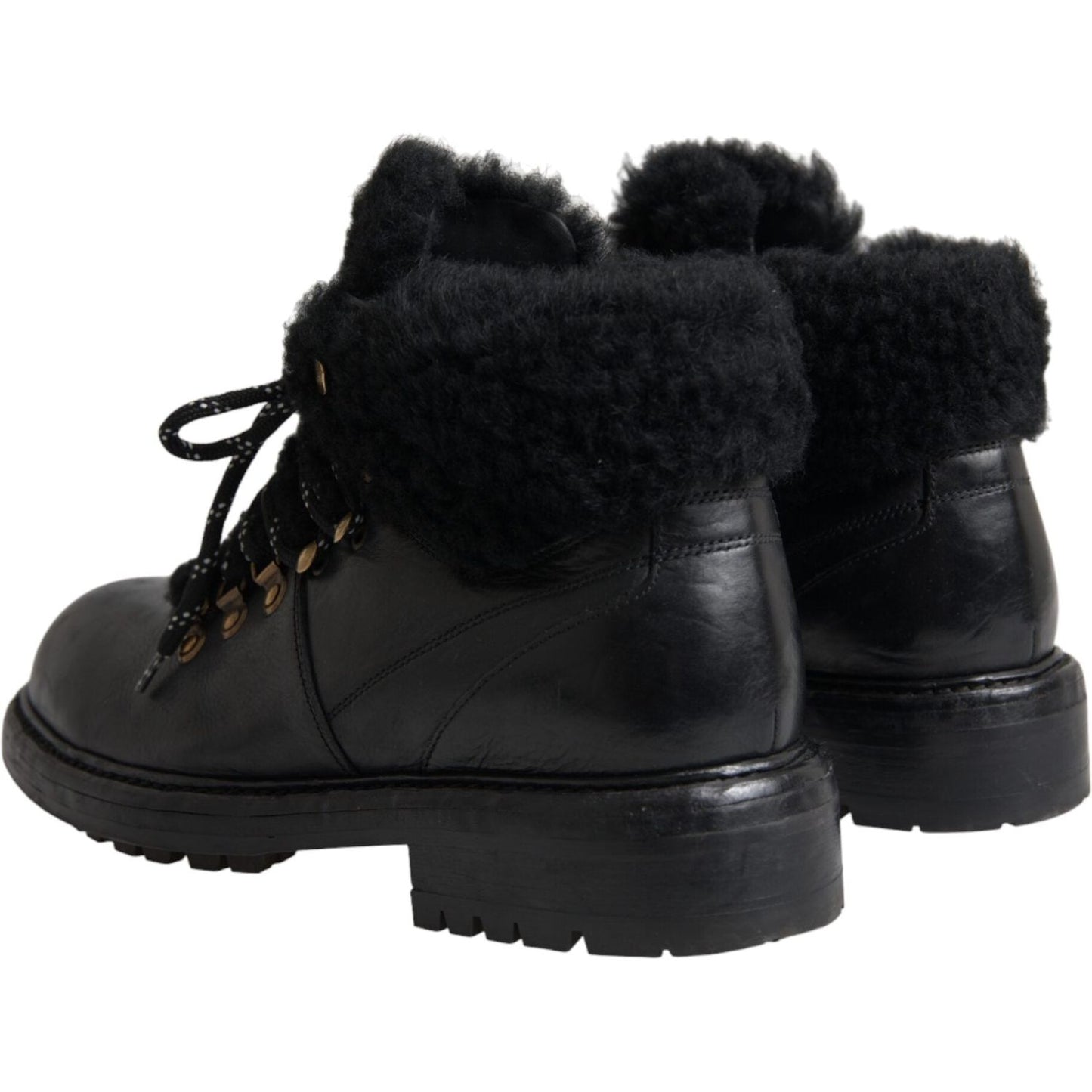 Dolce & Gabbana Black Leather Bernini Shearling Boots Shoes MV5746-44