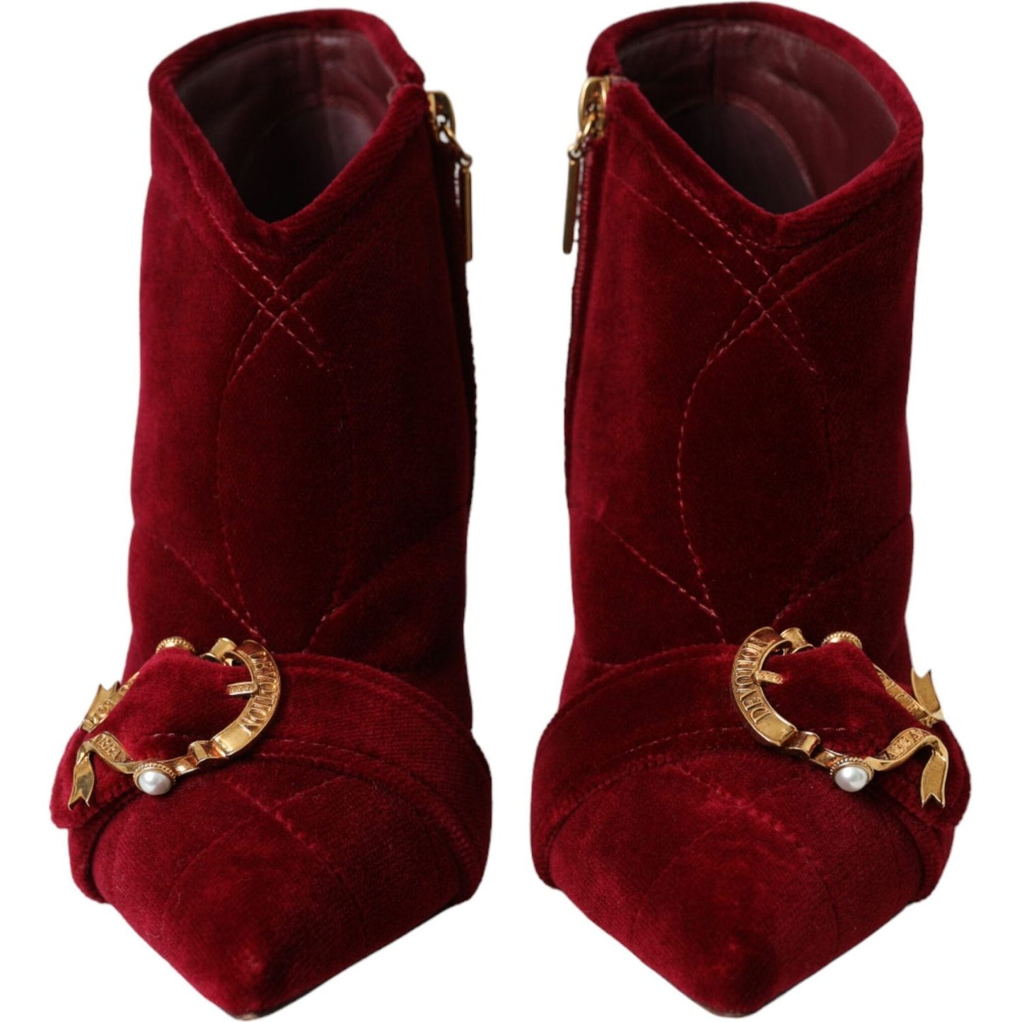 Dolce & Gabbana Dark Red Velvet Devotion Buckle Boots Shoes Dolce & Gabbana Black