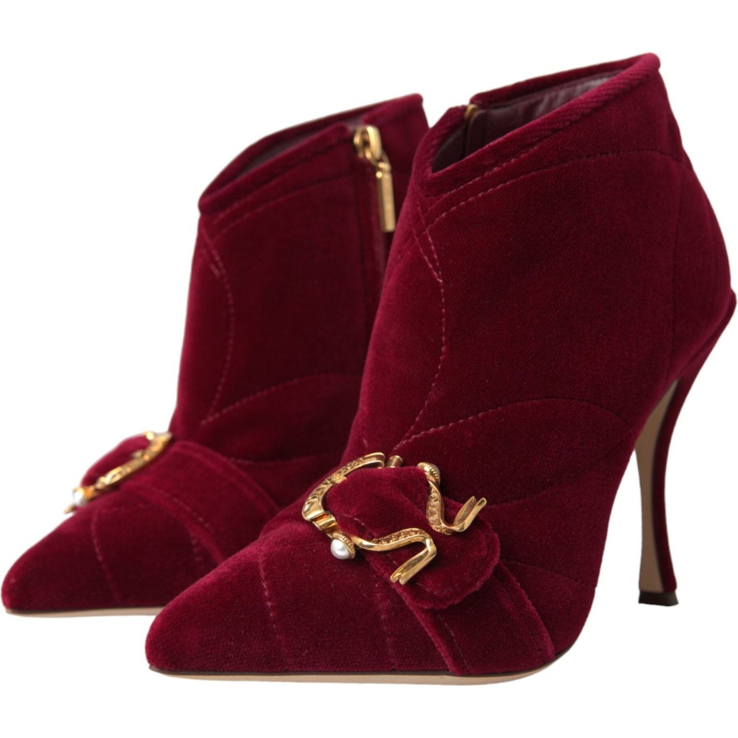 Dolce & Gabbana Dark Red Velvet Devotion Buckle Boots Shoes Dolce & Gabbana Dark Red