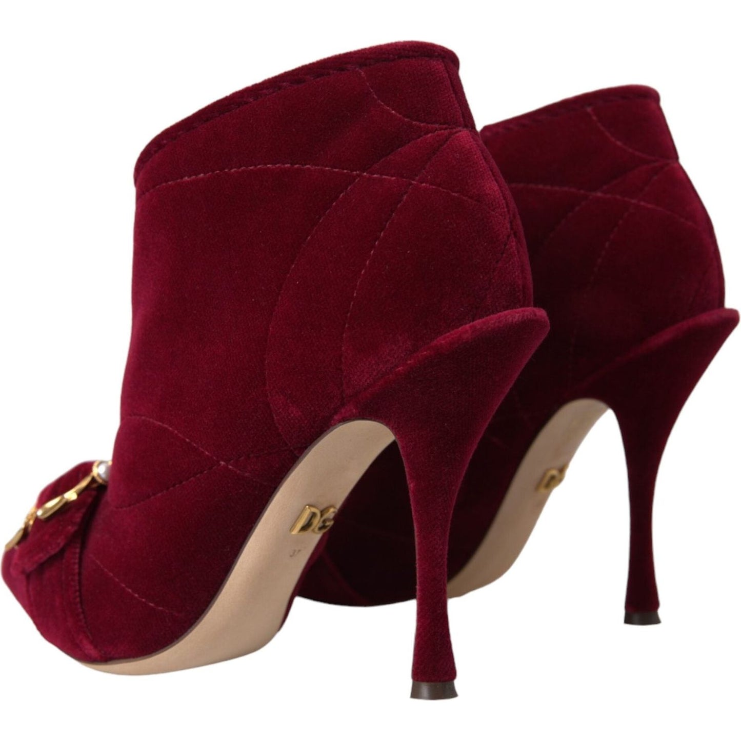 Dolce & Gabbana Dark Red Velvet Devotion Buckle Boots Shoes Dolce & Gabbana Black