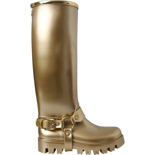 Dolce & Gabbana Metallic Gold Rubber PVC Rain Boots Shoes