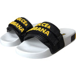 Dolce & Gabbana White Black Logo Beachwear Flats Sandals Shoes Dolce & Gabbana Black