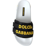 Dolce & Gabbana White Black Logo Beachwear Flats Sandals Shoes Dolce & Gabbana Black