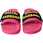Dolce & Gabbana Pink Black Logo Beachwear Flats Sandals Shoes Dolce & Gabbana Pale Violet Red