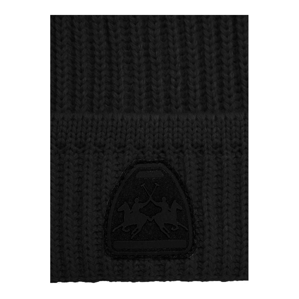 La Martina Black Acrylic Men Beanie La Martina Black