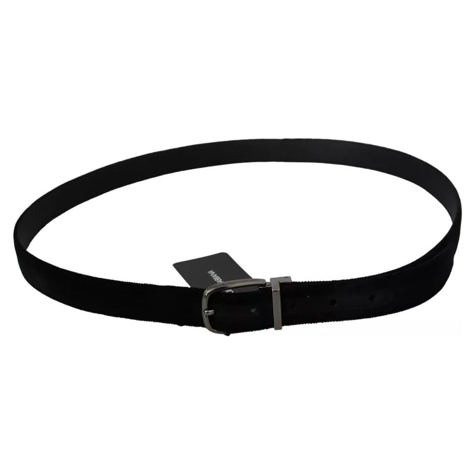 Dolce & Gabbana Black Velvet Silver Tone Metal Buckle Men Belt Dolce & Gabbana Black