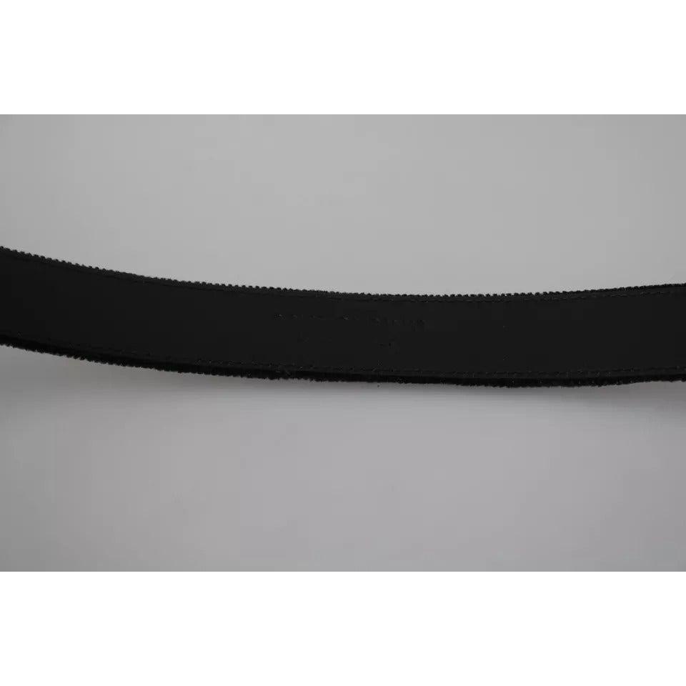 Dolce & Gabbana Black Velvet Silver Tone Metal Buckle Men Belt Dolce & Gabbana Dark Gray