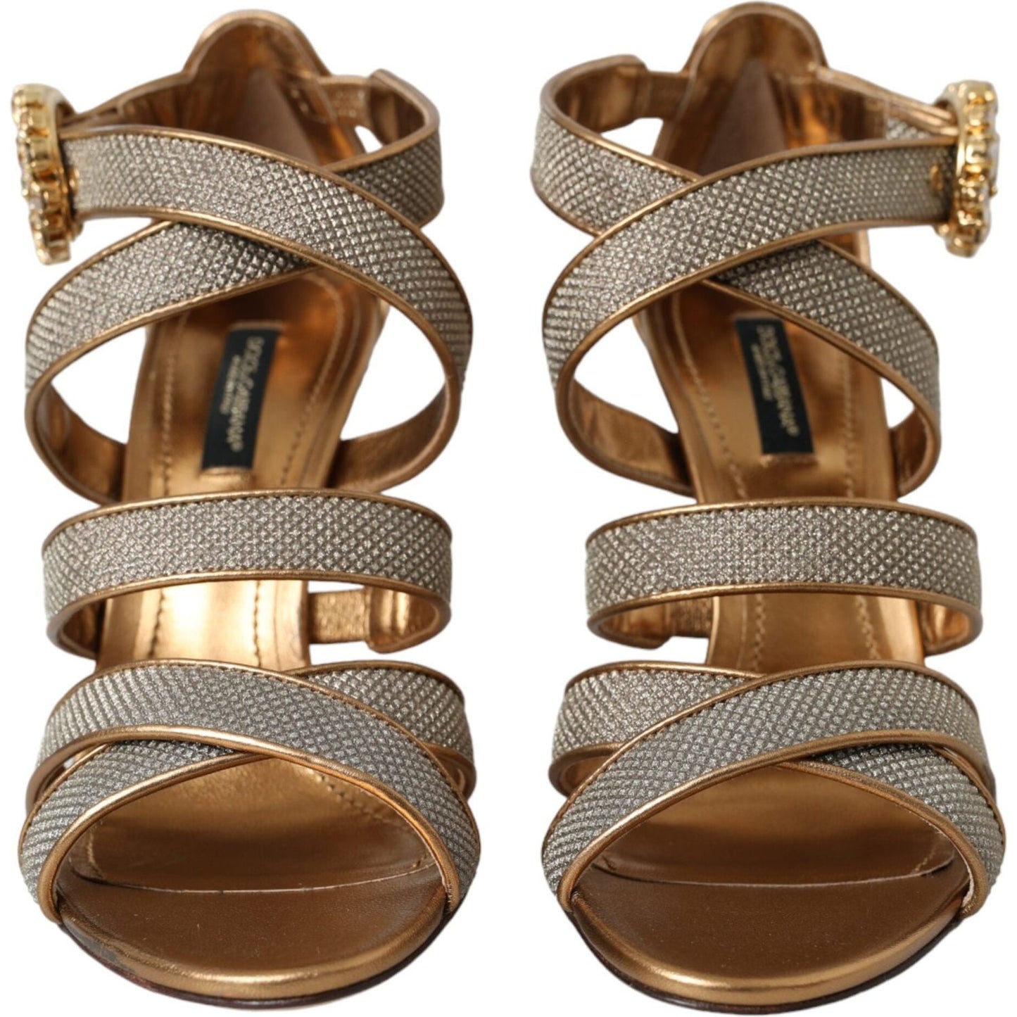 Dolce & Gabbana Bronze Crystal Strap Heels Sandals Shoes Dolce & Gabbana Dark Olive Green