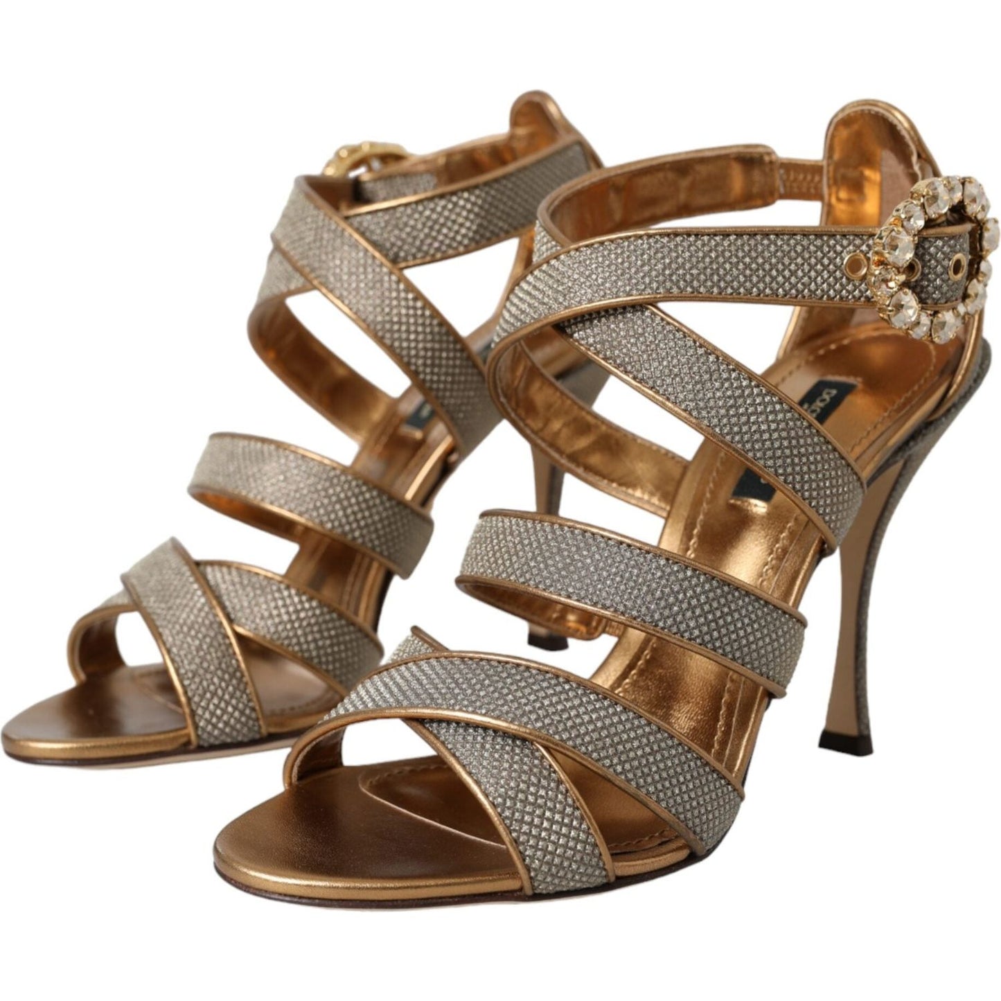 Dolce & Gabbana Bronze Crystal Strap Heels Sandals Shoes Dolce & Gabbana Dim Gray